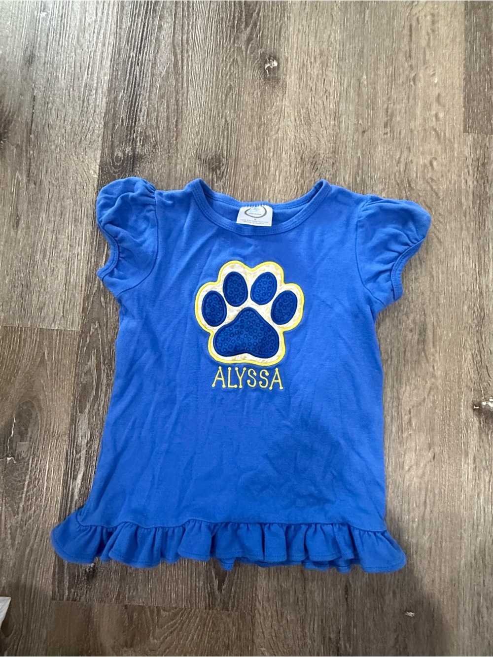 Blue Girls' Short Sleeve Paw Applique Tee with Name